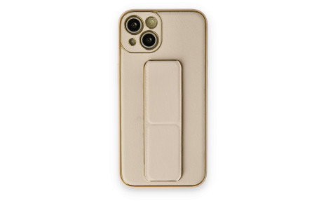 Newface iPhone 14 Plus Kılıf Coco Deri Standlı Kapak - Gold