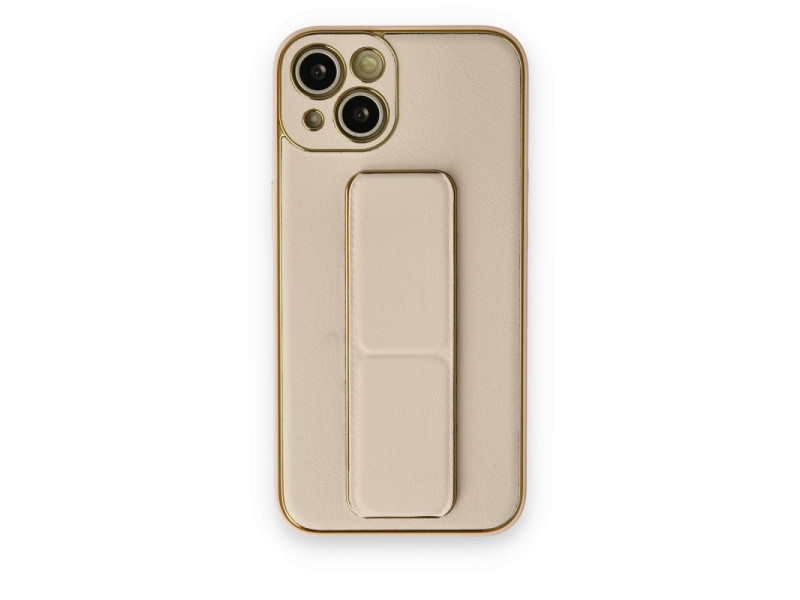 Newface iPhone 14 Plus Kılıf Coco Deri Standlı Kapak - Gold