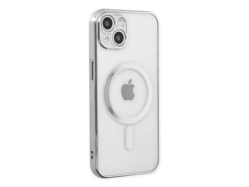 Newface iPhone 14 Plus Kılıf Magneticsafe Lazer Silikon - Gümüş