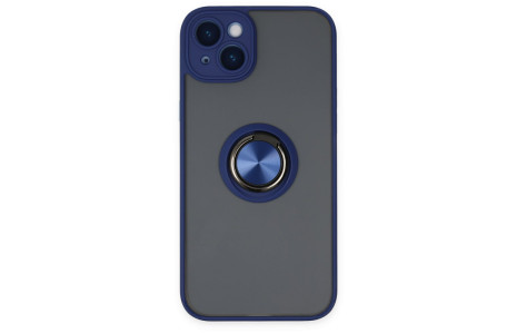 Newface iPhone 14 Plus Kılıf Montreal Yüzüklü Silikon Kapak - Lacivert