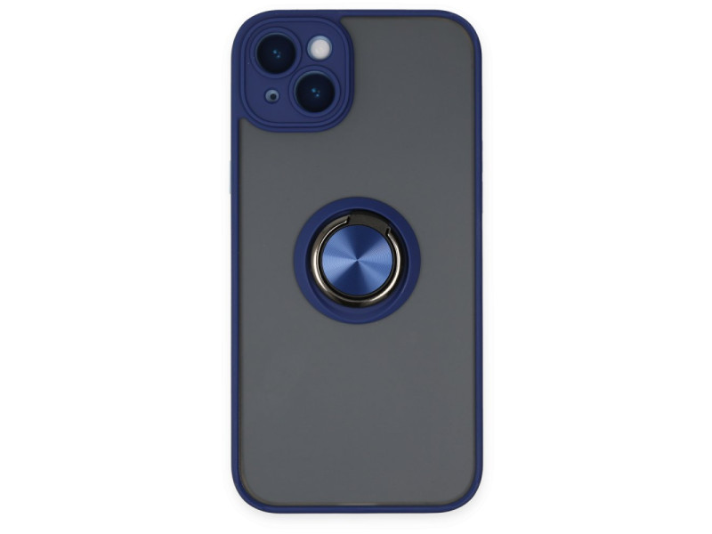 Newface iPhone 14 Plus Kılıf Montreal Yüzüklü Silikon Kapak - Lacivert
