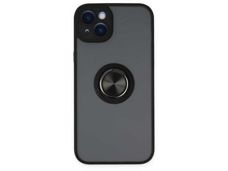 Newface iPhone 14 Plus Kılıf Montreal Yüzüklü Silikon Kapak - Siyah