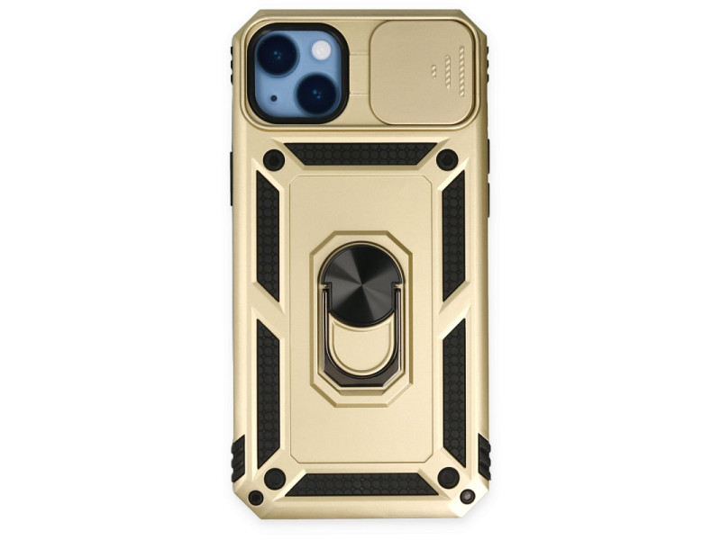 Newface iPhone 14 Plus Kılıf Pars Lens Yüzüklü Silikon - Gold
