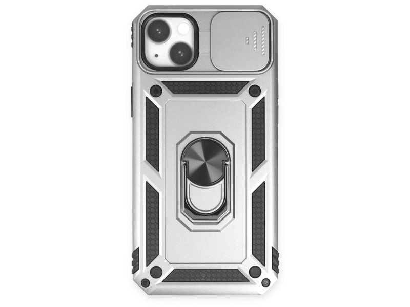 Newface iPhone 14 Plus Kılıf Pars Lens Yüzüklü Silikon - Gümüş