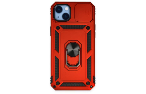 Newface iPhone 14 Plus Kılıf Pars Lens Yüzüklü Silikon - Kırmızı