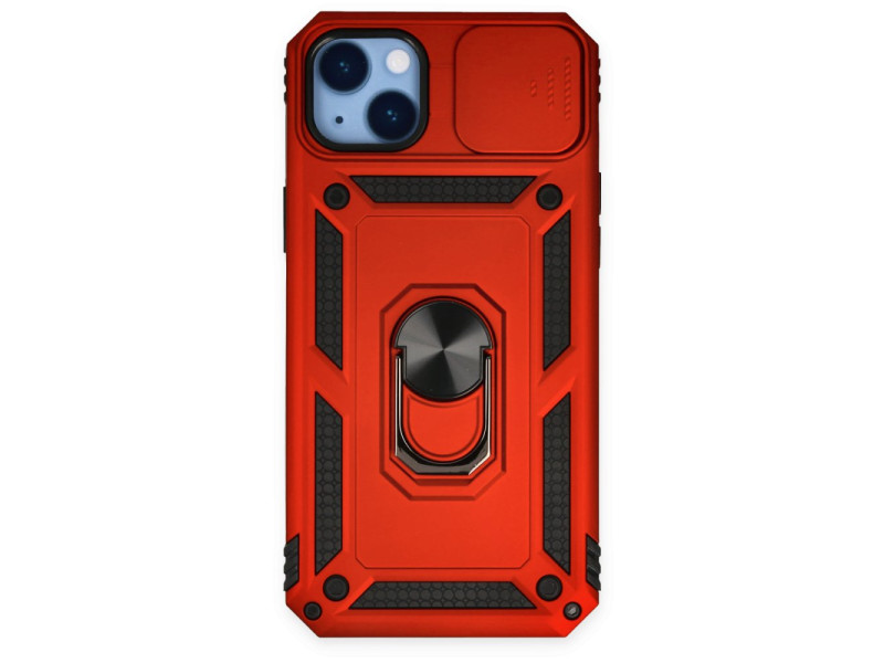 Newface iPhone 14 Plus Kılıf Pars Lens Yüzüklü Silikon - Kırmızı