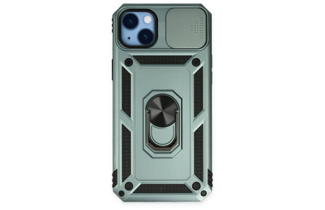 Newface iPhone 14 Plus Kılıf Pars Lens Yüzüklü Silikon - Yeşil