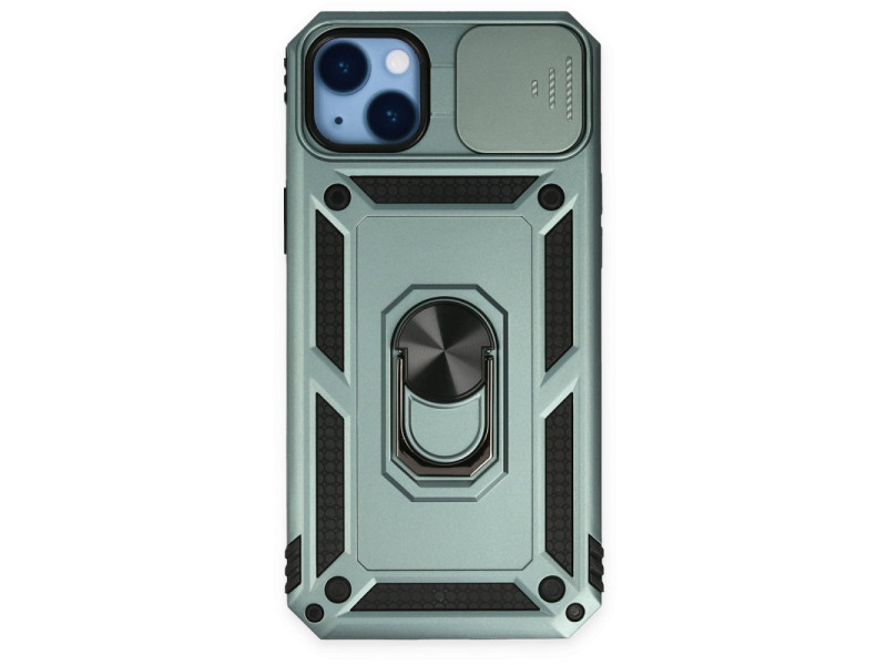 Newface iPhone 14 Plus Kılıf Pars Lens Yüzüklü Silikon - Yeşil