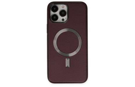 Newface iPhone 14 Pro Kılıf Coco Deri Magneticsafe Silikon - Bordo