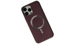Newface iPhone 14 Pro Kılıf Coco Deri Magneticsafe Silikon - Bordo