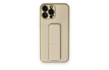 Newface iPhone 14 Pro Kılıf Coco Deri Standlı Kapak - Gold