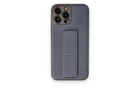 Newface iPhone 14 Pro Kılıf Coco Deri Standlı Kapak - Gri