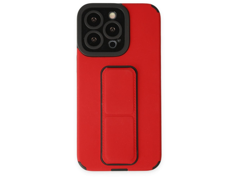 Newface iPhone 14 Pro Kılıf Mega Standlı Silikon - Kırmızı