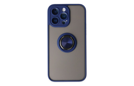 Newface iPhone 14 Pro Kılıf Montreal Yüzüklü Silikon Kapak - Lacivert