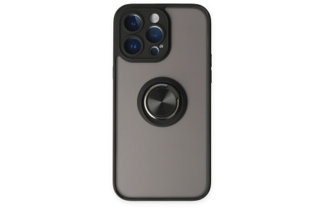 Newface iPhone 14 Pro Kılıf Montreal Yüzüklü Silikon Kapak - Siyah