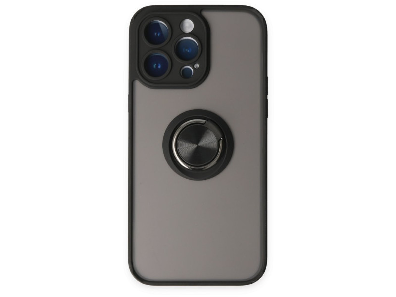 Newface iPhone 14 Pro Kılıf Montreal Yüzüklü Silikon Kapak - Siyah