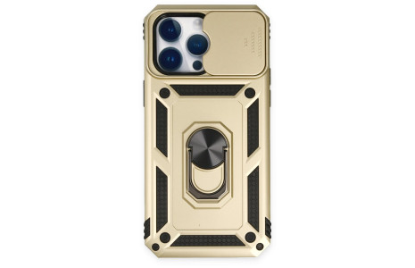 Newface iPhone 14 Pro Kılıf Pars Lens Yüzüklü Silikon - Gold