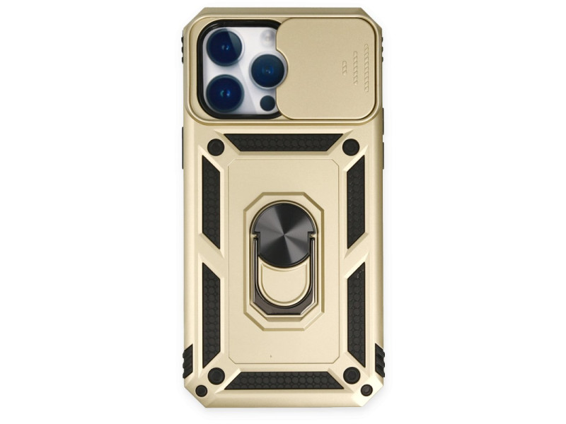 Newface iPhone 14 Pro Kılıf Pars Lens Yüzüklü Silikon - Gold