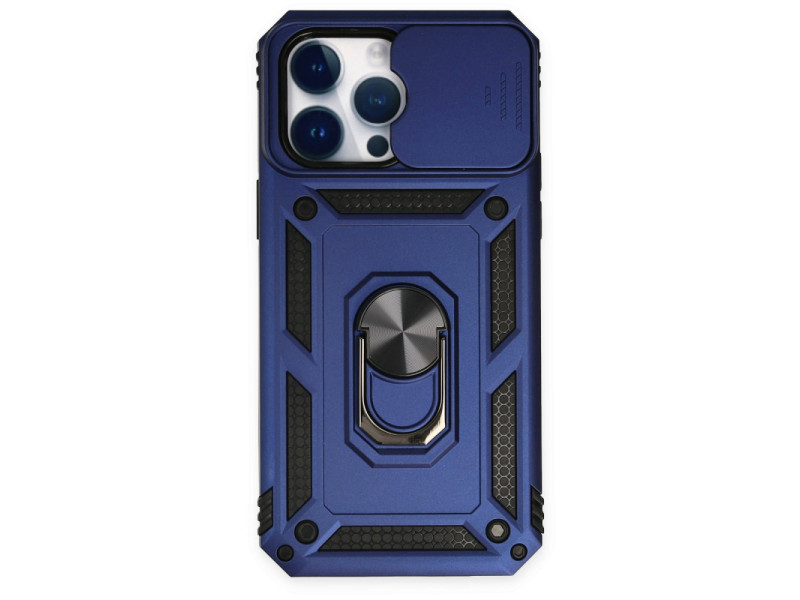Newface iPhone 14 Pro Kılıf Pars Lens Yüzüklü Silikon - Lacivert
