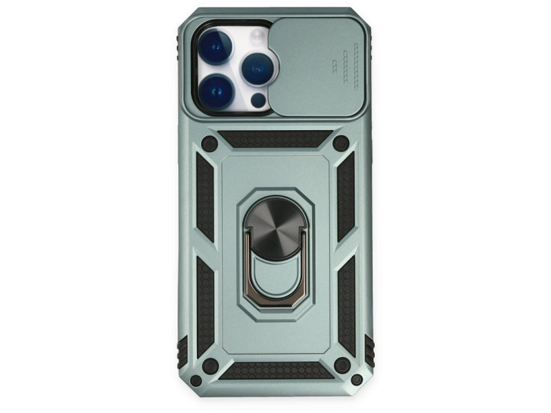 Newface iPhone 14 Pro Kılıf Pars Lens Yüzüklü Silikon - Yeşil