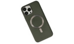 Newface iPhone 14 Pro Max Kılıf Coco Deri Magneticsafe Silikon - Haki Yeşil