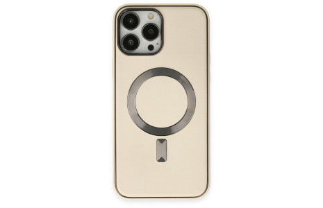 Newface iPhone 14 Pro Max Kılıf Coco Deri Magneticsafe Silikon - Krem
