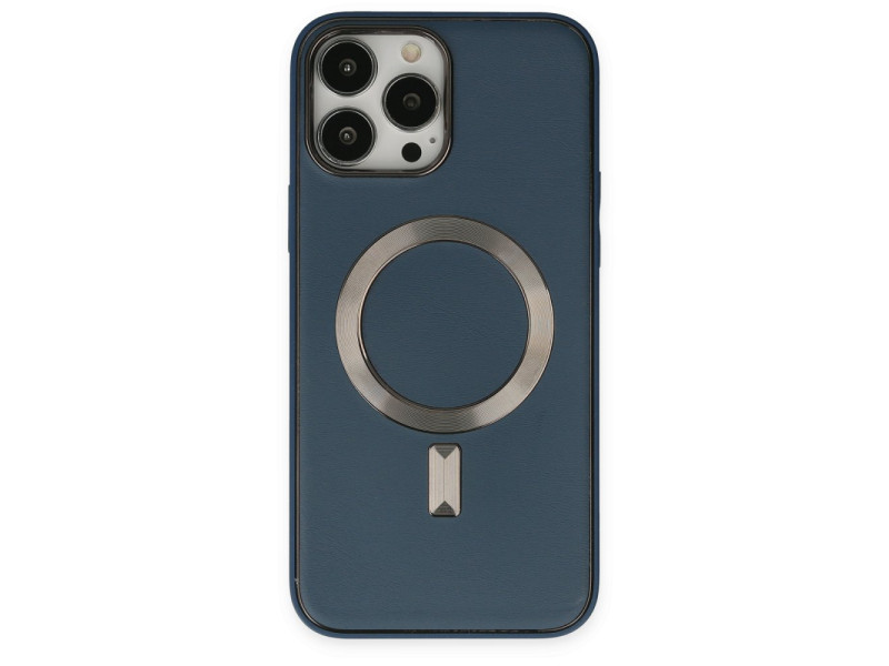 Newface iPhone 14 Pro Max Kılıf Coco Deri Magneticsafe Silikon - Lacivert