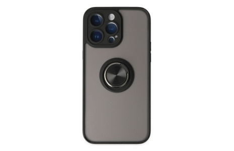 Newface iPhone 14 Pro Max Kılıf Montreal Yüzüklü Silikon Kapak - Siyah
