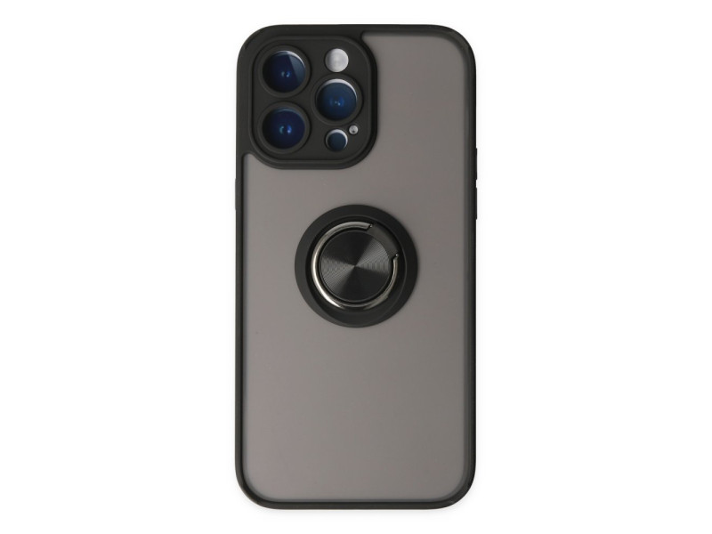Newface iPhone 14 Pro Max Kılıf Montreal Yüzüklü Silikon Kapak - Siyah