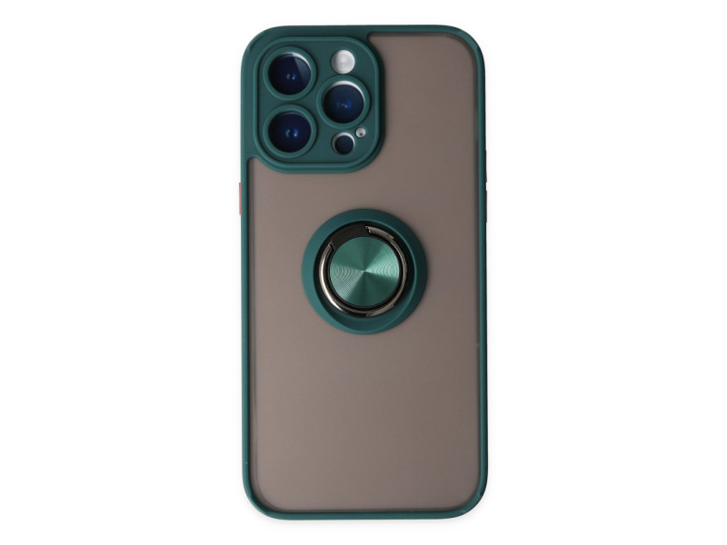 Newface iPhone 14 Pro Max Kılıf Montreal Yüzüklü Silikon Kapak - Yeşil