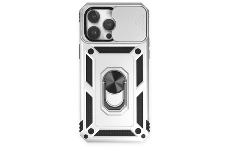 Newface iPhone 14 Pro Max Kılıf Pars Lens Yüzüklü Silikon - Gümüş