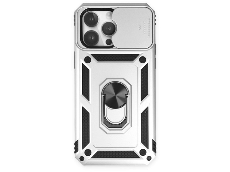 Newface iPhone 14 Pro Max Kılıf Pars Lens Yüzüklü Silikon - Gümüş