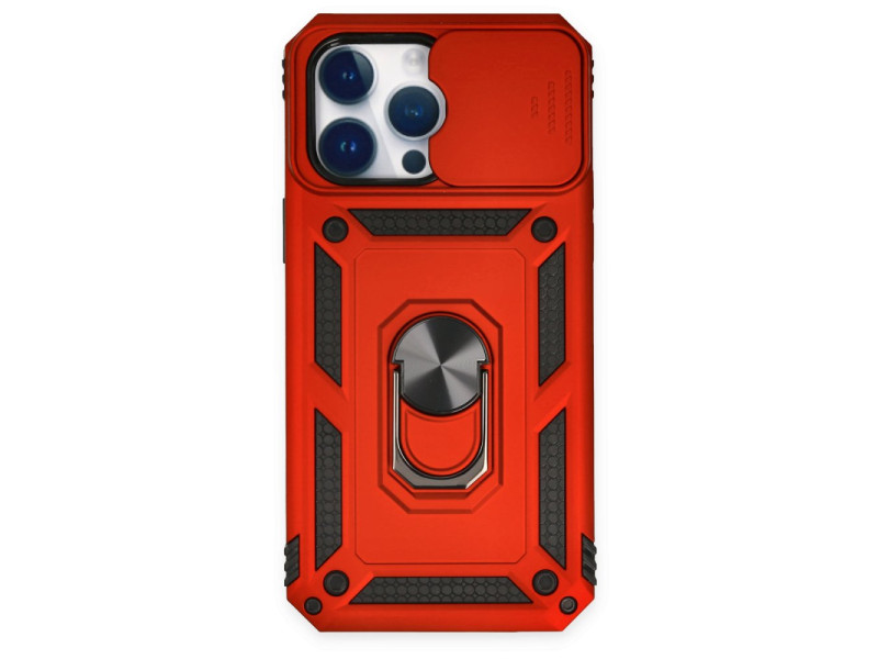 Newface iPhone 14 Pro Max Kılıf Pars Lens Yüzüklü Silikon - Kırmızı