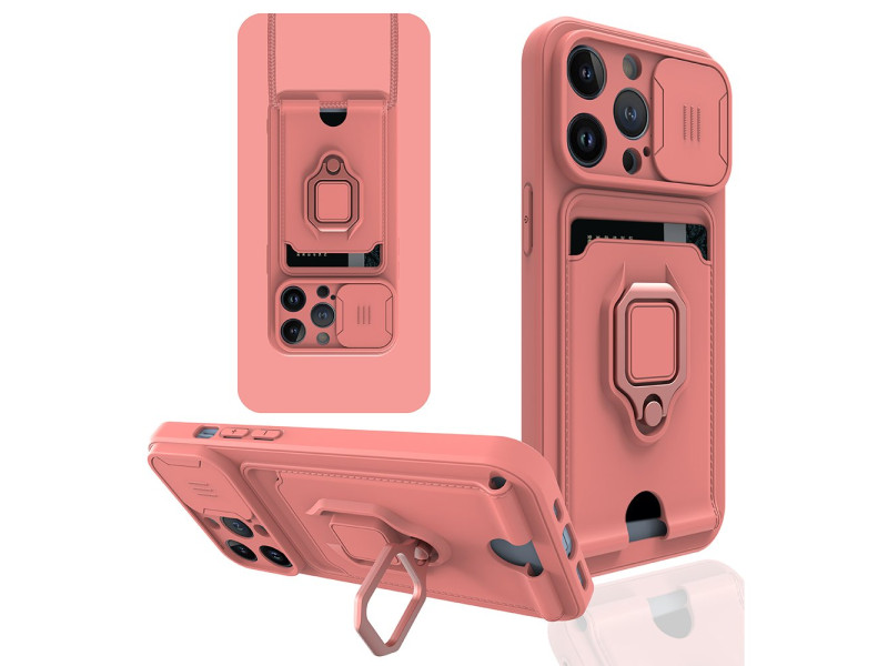 Newface iPhone 14 Pro Max Kılıf Zuma Kartvizitli Yüzüklü Silikon - Pembe