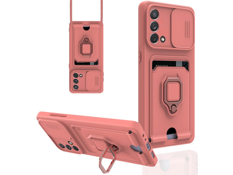 Newface Oppo A74 4G Kılıf Zuma Kartvizitli Yüzüklü Silikon - Pembe