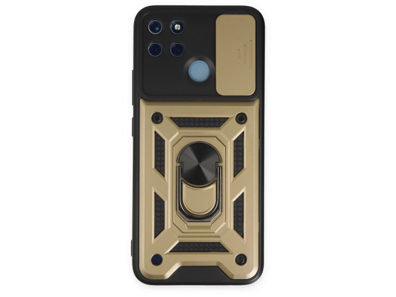 Newface Realme C25Y Kılıf Pars Lens Yüzüklü Silikon - Gold