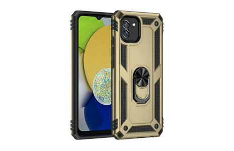 Newface Samsung Galaxy A03 Kılıf Sofya Yüzüklü Silikon Kapak - Gold