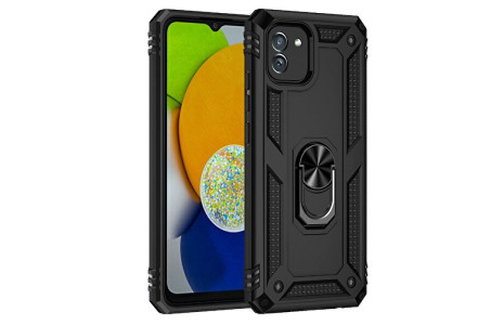Newface Samsung Galaxy A03 Kılıf Sofya Yüzüklü Silikon Kapak - Siyah