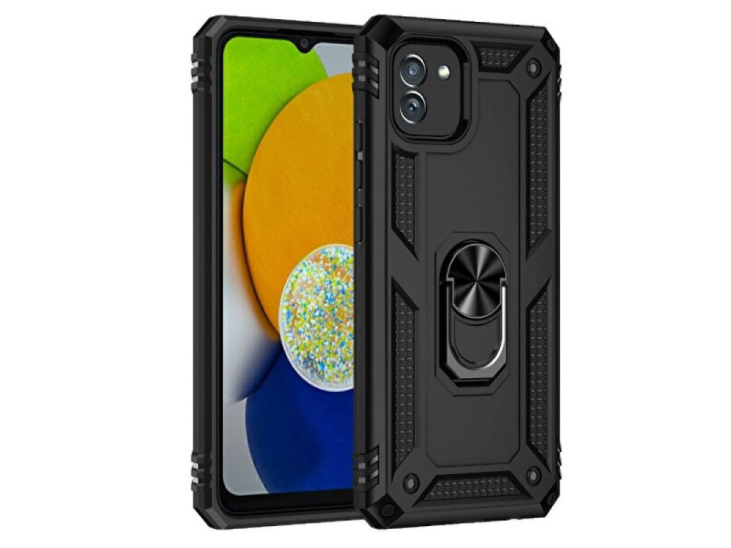 Newface Samsung Galaxy A03 Kılıf Sofya Yüzüklü Silikon Kapak - Siyah