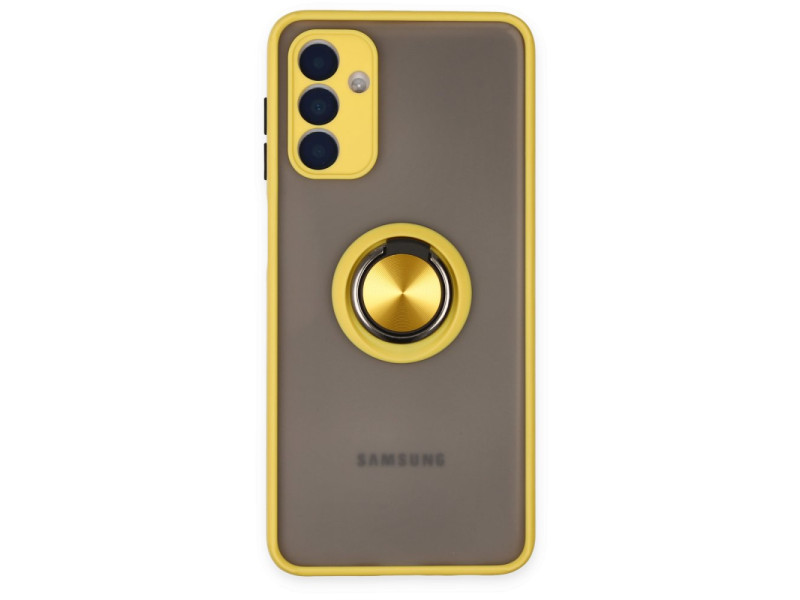 Newface Samsung Galaxy A04S Kılıf Montreal Yüzüklü Silikon Kapak - Sarı