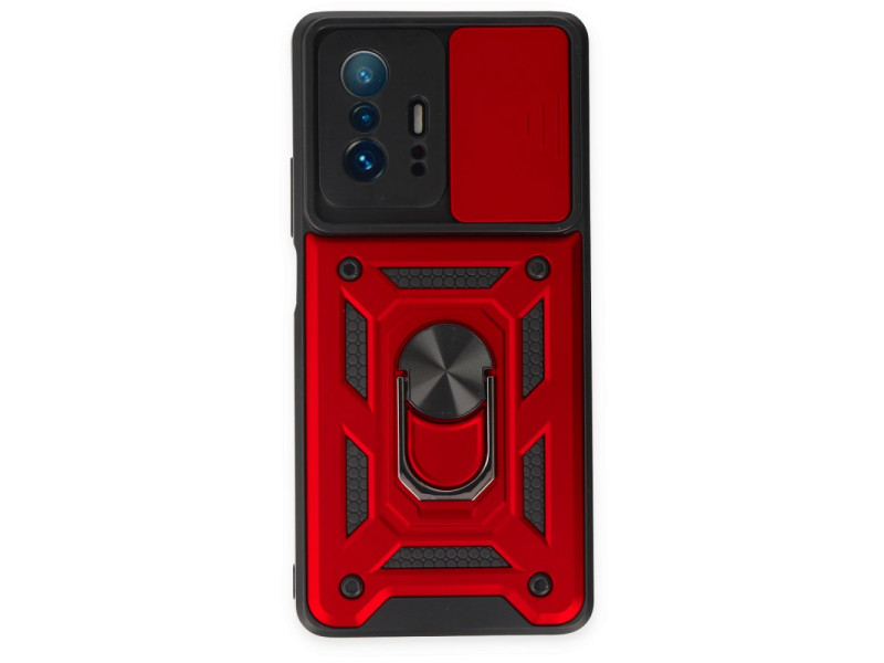Newface Xiaomi Mi 11T Pro Kılıf Pars Lens Yüzüklü Silikon - Kırmızı