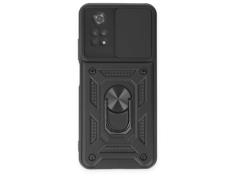 Newface Xiaomi Poco M4 Pro 4G Kılıf Pars Lens Yüzüklü Silikon - Siyah
