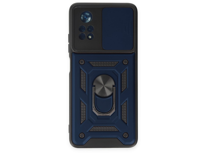 Newface Xiaomi Poco X4 Pro 5G Kılıf Pars Lens Yüzüklü Silikon - Lacivert