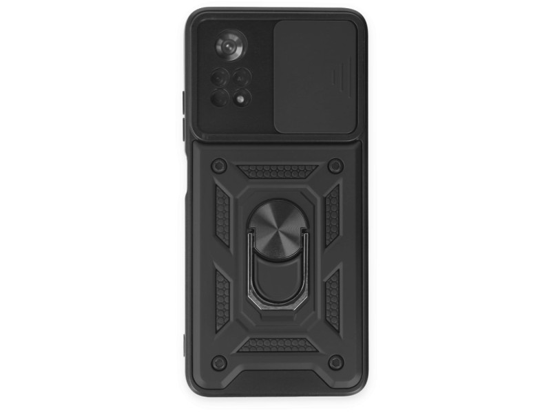 Newface Xiaomi Poco X4 Pro 5G Kılıf Pars Lens Yüzüklü Silikon - Siyah