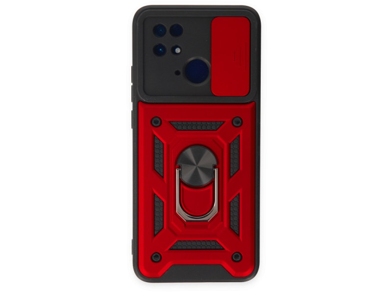 Newface Xiaomi Redmi 10C Kılıf Pars Lens Yüzüklü Silikon - Kırmızı