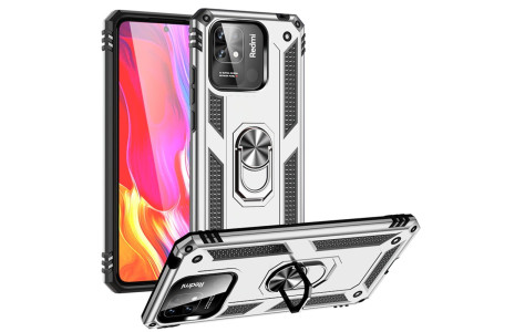 Newface Xiaomi Poco C40 Kılıf Sofya Yüzüklü Silikon Kapak - Gümüş