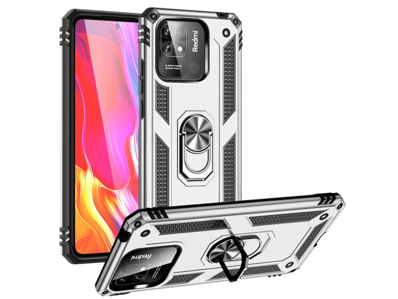 Newface Xiaomi Poco C40 Kılıf Sofya Yüzüklü Silikon Kapak - Gümüş