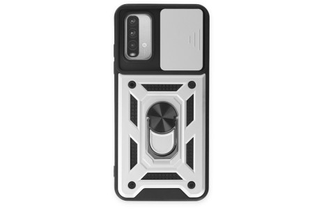 Newface Xiaomi Redmi 9T Kılıf Pars Lens Yüzüklü Silikon - Gümüş
