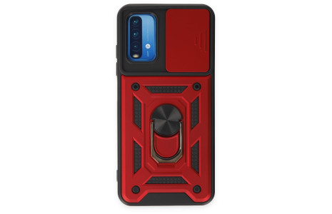 Newface Xiaomi Redmi 9T Kılıf Pars Lens Yüzüklü Silikon - Kırmızı