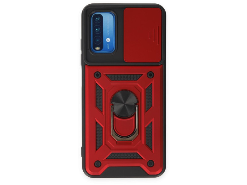 Newface Xiaomi Redmi 9T Kılıf Pars Lens Yüzüklü Silikon - Kırmızı